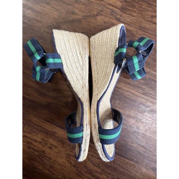Lauren Ralph Lauren Women’s Wedge Sandals 8.5B Green Navy Strap Ankle 3” Preppy - Picture 8 of 10